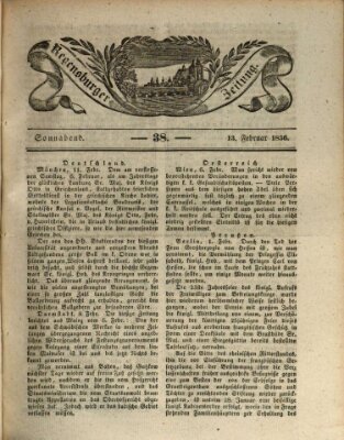 Regensburger Zeitung Samstag 13. Februar 1836