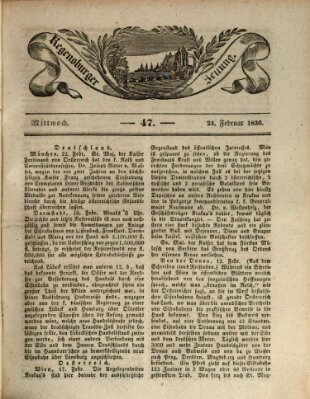 Regensburger Zeitung Mittwoch 24. Februar 1836