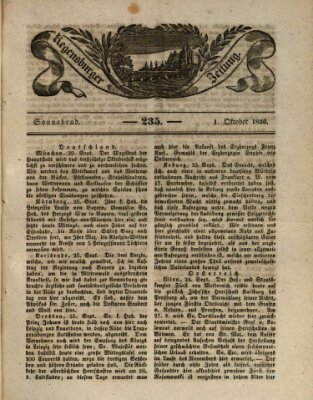 Regensburger Zeitung Samstag 1. Oktober 1836