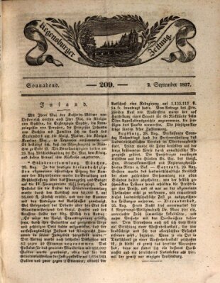 Regensburger Zeitung Samstag 2. September 1837