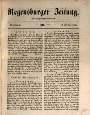 Regensburger Zeitung Mittwoch 14. Februar 1838