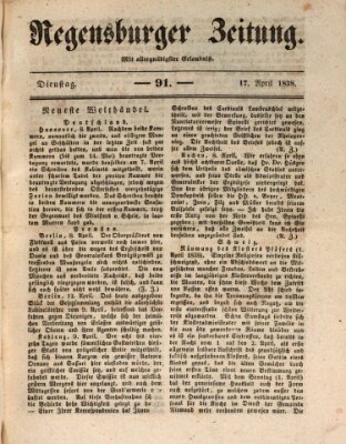 Regensburger Zeitung Dienstag 17. April 1838