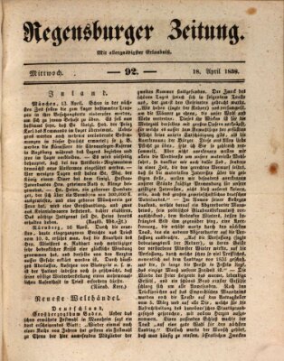 Regensburger Zeitung Mittwoch 18. April 1838