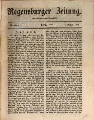 Regensburger Zeitung Montag 13. August 1838