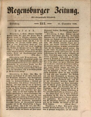 Regensburger Zeitung Dienstag 11. September 1838