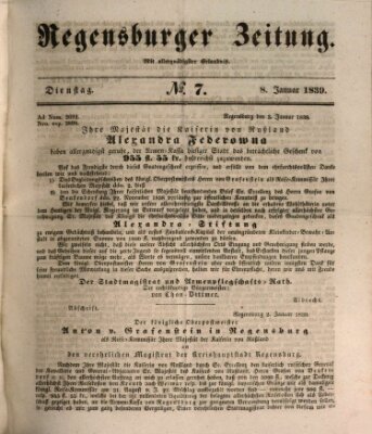 Regensburger Zeitung Dienstag 8. Januar 1839