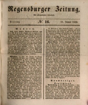 Regensburger Zeitung Freitag 18. Januar 1839