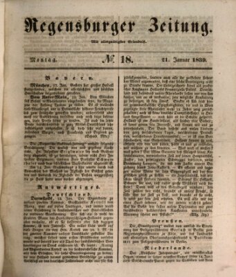 Regensburger Zeitung Montag 21. Januar 1839