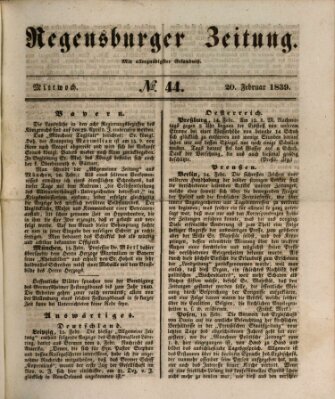 Regensburger Zeitung Mittwoch 20. Februar 1839