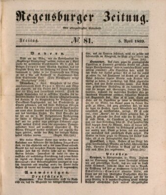 Regensburger Zeitung Freitag 5. April 1839