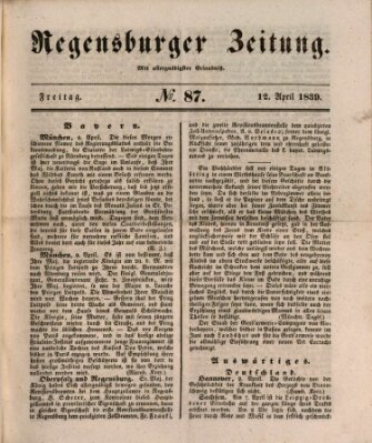 Regensburger Zeitung Freitag 12. April 1839