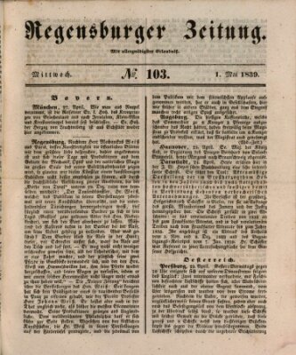 Regensburger Zeitung Mittwoch 1. Mai 1839