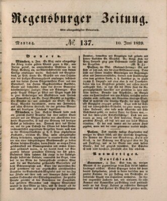 Regensburger Zeitung Montag 10. Juni 1839