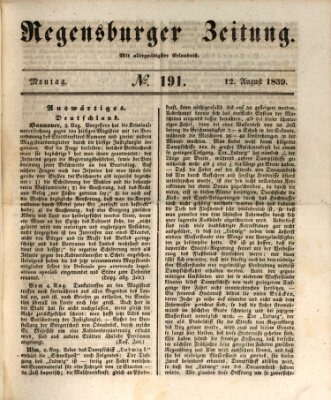 Regensburger Zeitung Montag 12. August 1839