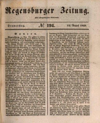 Regensburger Zeitung Donnerstag 15. August 1839