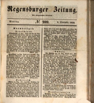 Regensburger Zeitung Montag 2. September 1839