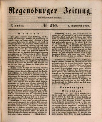 Regensburger Zeitung Dienstag 3. September 1839