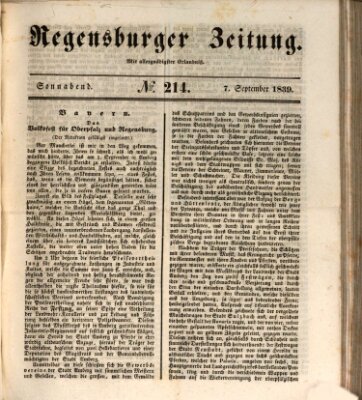 Regensburger Zeitung Samstag 7. September 1839