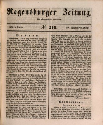 Regensburger Zeitung Dienstag 10. September 1839