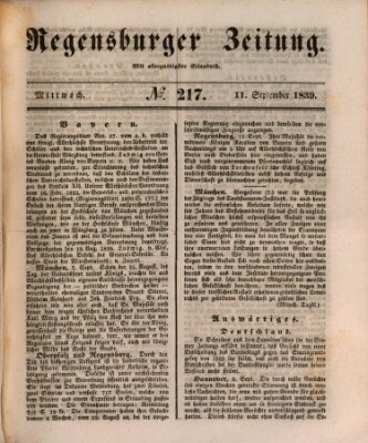 Regensburger Zeitung Mittwoch 11. September 1839