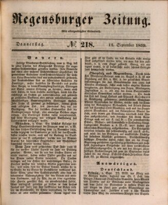 Regensburger Zeitung Donnerstag 12. September 1839