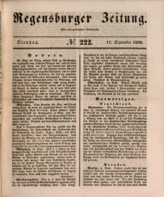 Regensburger Zeitung Dienstag 17. September 1839