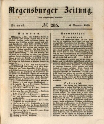 Regensburger Zeitung Mittwoch 6. November 1839