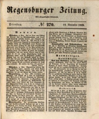 Regensburger Zeitung Dienstag 12. November 1839