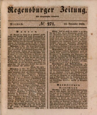 Regensburger Zeitung Mittwoch 13. November 1839