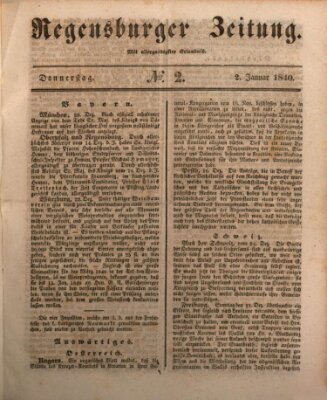 Regensburger Zeitung Donnerstag 2. Januar 1840