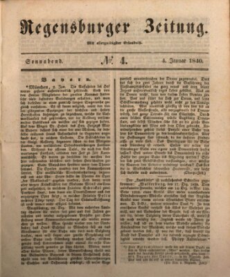 Regensburger Zeitung Samstag 4. Januar 1840