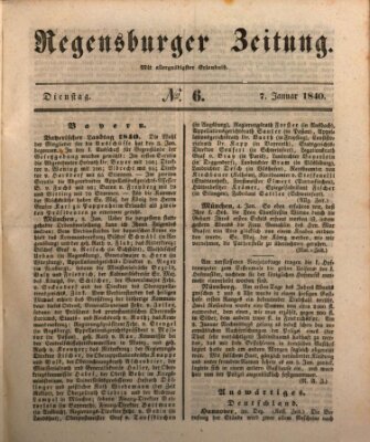 Regensburger Zeitung Dienstag 7. Januar 1840