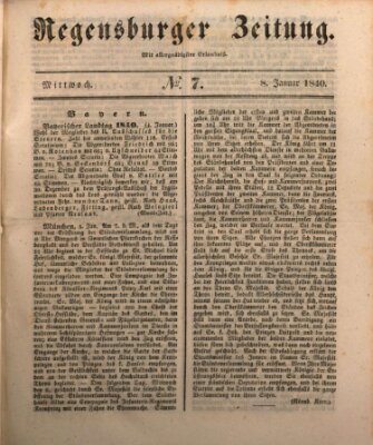 Regensburger Zeitung Mittwoch 8. Januar 1840