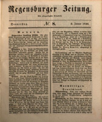 Regensburger Zeitung Donnerstag 9. Januar 1840