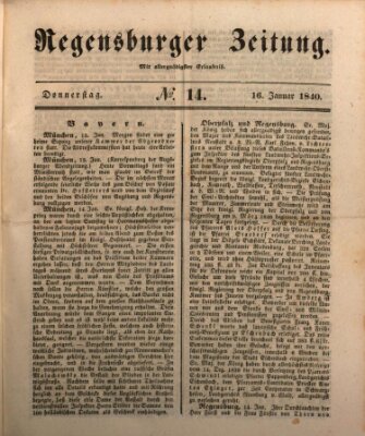 Regensburger Zeitung Donnerstag 16. Januar 1840