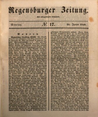 Regensburger Zeitung Montag 20. Januar 1840