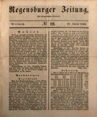 Regensburger Zeitung Mittwoch 22. Januar 1840