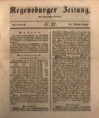 Regensburger Zeitung Mittwoch 12. Februar 1840