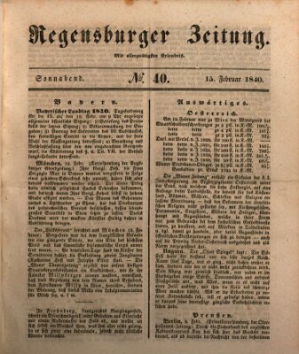 Regensburger Zeitung Samstag 15. Februar 1840