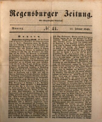 Regensburger Zeitung Montag 17. Februar 1840