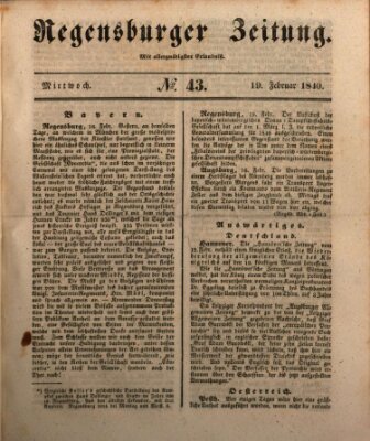 Regensburger Zeitung Mittwoch 19. Februar 1840