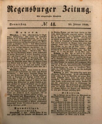 Regensburger Zeitung Donnerstag 20. Februar 1840