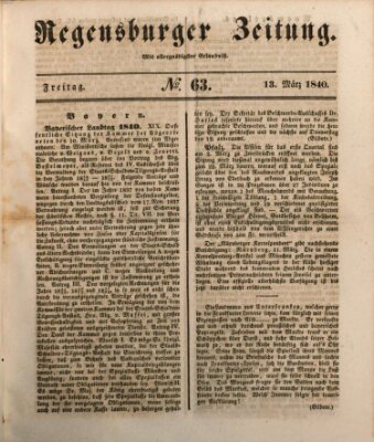 Regensburger Zeitung Freitag 13. März 1840