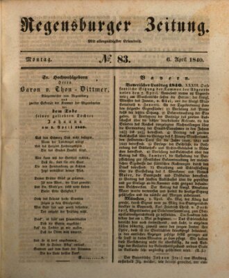 Regensburger Zeitung Montag 6. April 1840