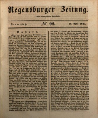 Regensburger Zeitung Donnerstag 16. April 1840