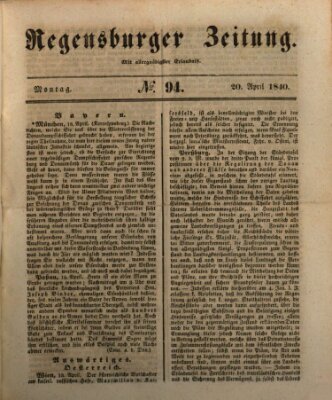 Regensburger Zeitung Montag 20. April 1840