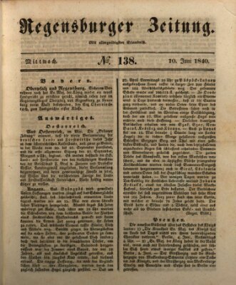 Regensburger Zeitung Mittwoch 10. Juni 1840