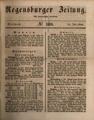 Regensburger Zeitung Mittwoch 15. Juli 1840