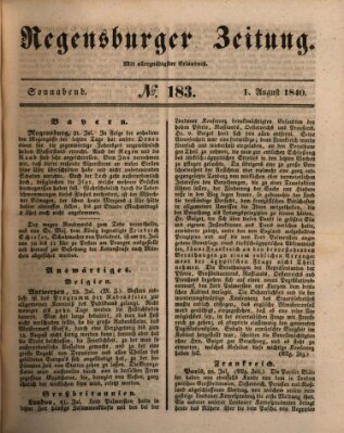 Regensburger Zeitung Samstag 1. August 1840