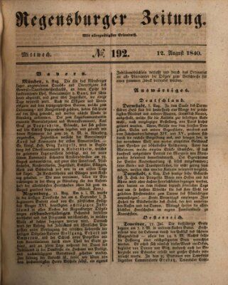 Regensburger Zeitung Mittwoch 12. August 1840